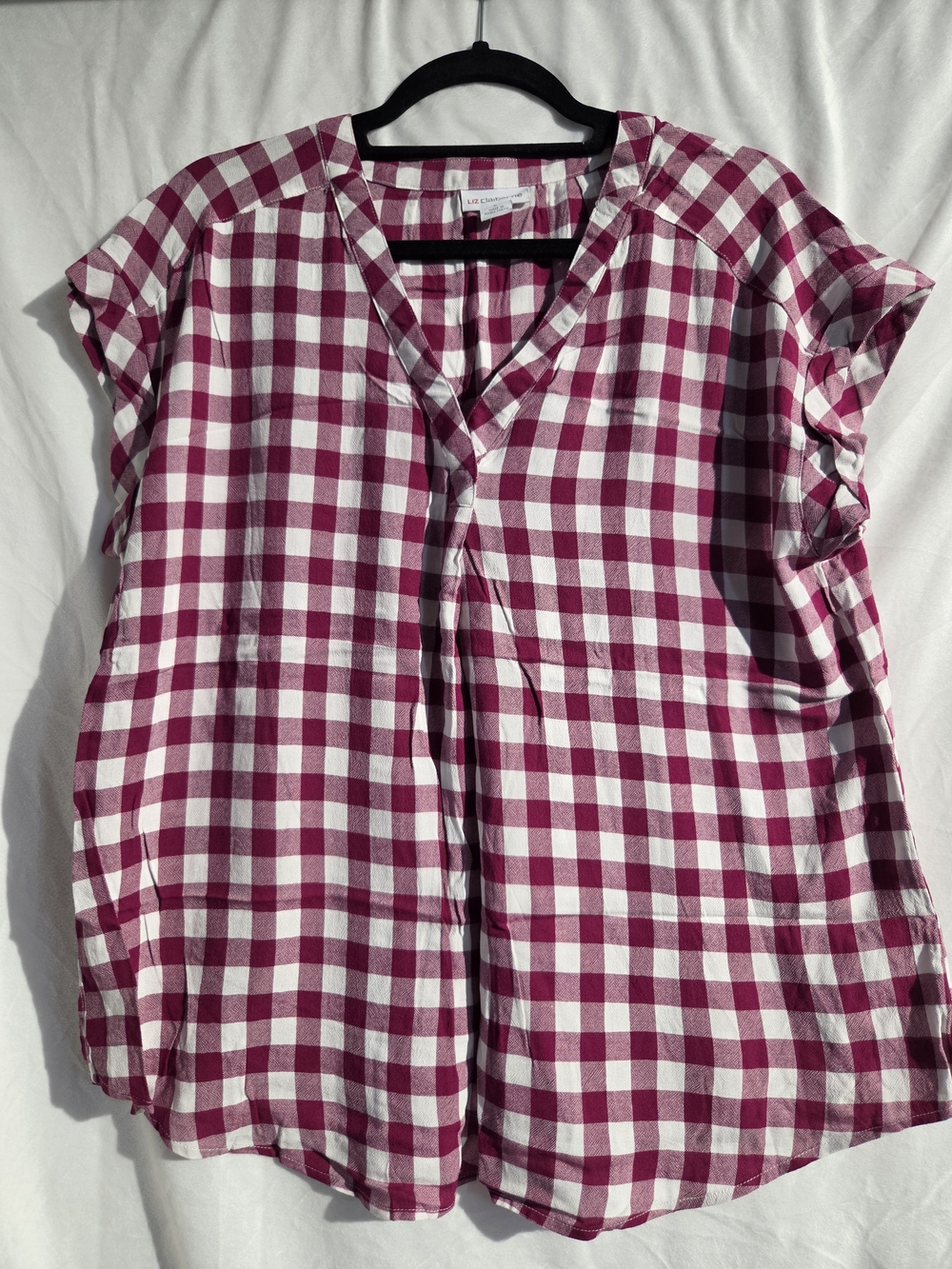 Liz Claiborne Pink and White Gingham V-Neck Blouse